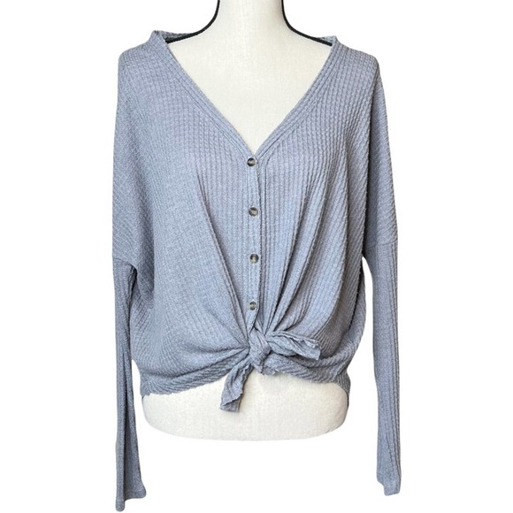 Urban Outfitters Out From Under Jojo Oversized Thermal Button-Front Top Gray - Picture 3 of 10